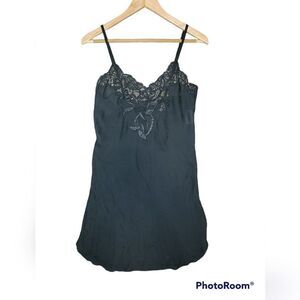 Vintage Natori Black Slip Chemise Nightgown Lingerie S/M